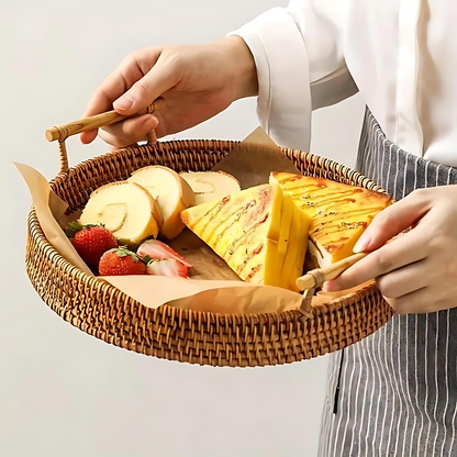 Serving Tray Handcrafted Rattan Sturdy Handles