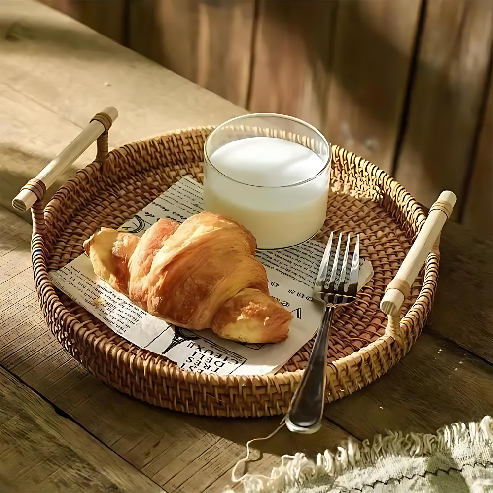 Serving Tray Handcrafted Rattan Sturdy Handles