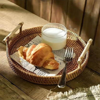 Serving Tray Handcrafted Rattan Sturdy Handles