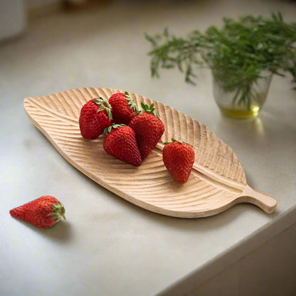 Serving Tray Handcrafted Walnut Leaf-Shaped