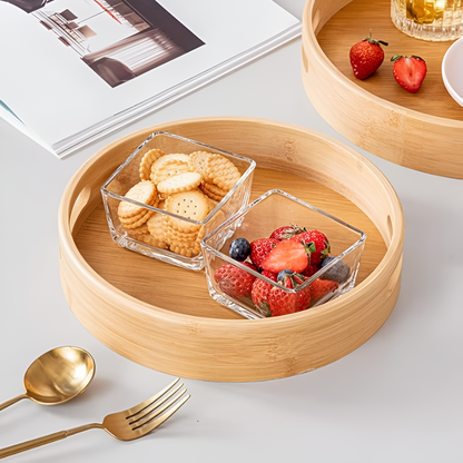 Serving Tray Round Bamboo Sturdy Handles
