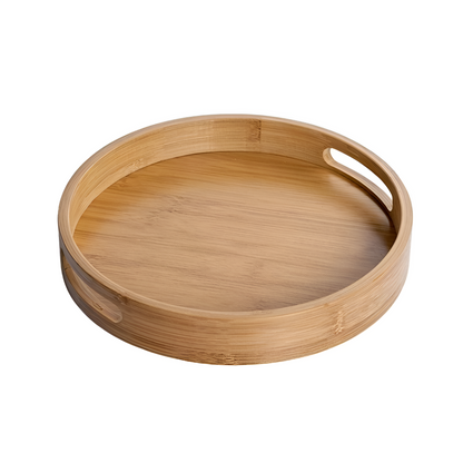 Serving Tray Round Bamboo Sturdy Handles