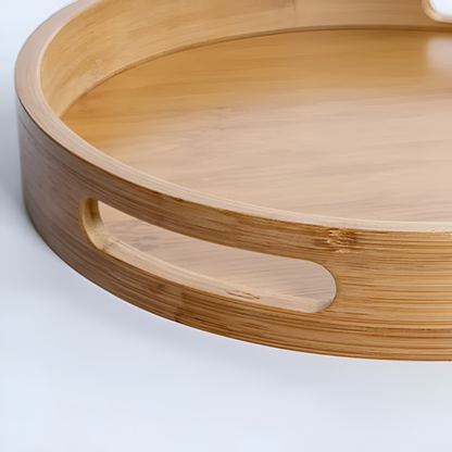 Serving Tray Round Bamboo Sturdy Handles