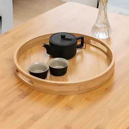 Serving Tray Round Bamboo Sturdy Handles