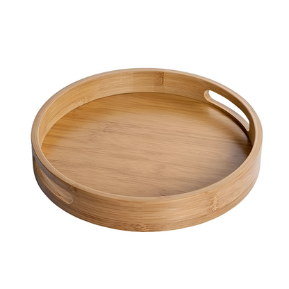 Serving Tray Round Bamboo Sturdy Handles
