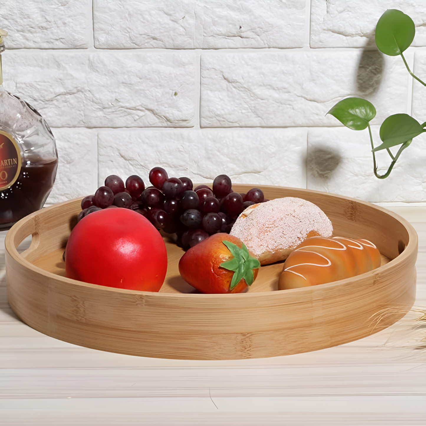 Serving Tray Round Bamboo Sturdy Handles