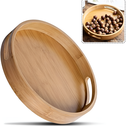 Serving Tray Round Bamboo Sturdy Handles