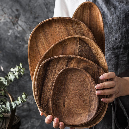 Serving Tray Set Oval Acacia Wood 5-Piece