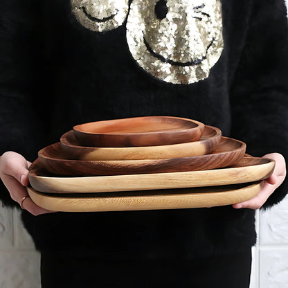 Serving Tray Set Oval Acacia Wood 5-Piece