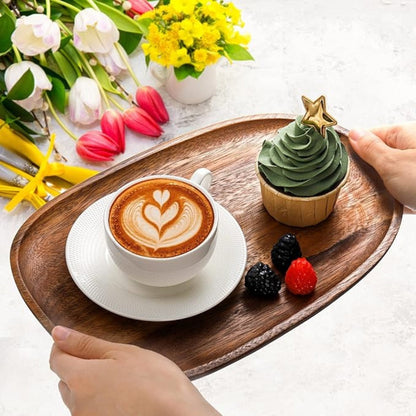 Serving Tray Set Oval Acacia Wood 5-Piece