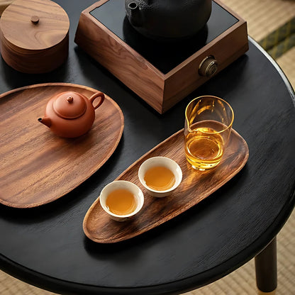 Serving Tray Set Oval Acacia Wood 5-Piece
