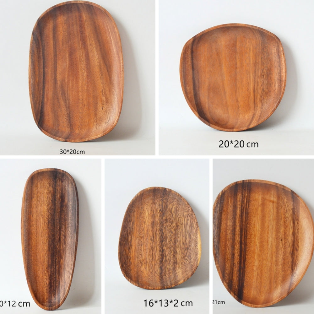 Serving Tray Set Oval Acacia Wood 5-Piece