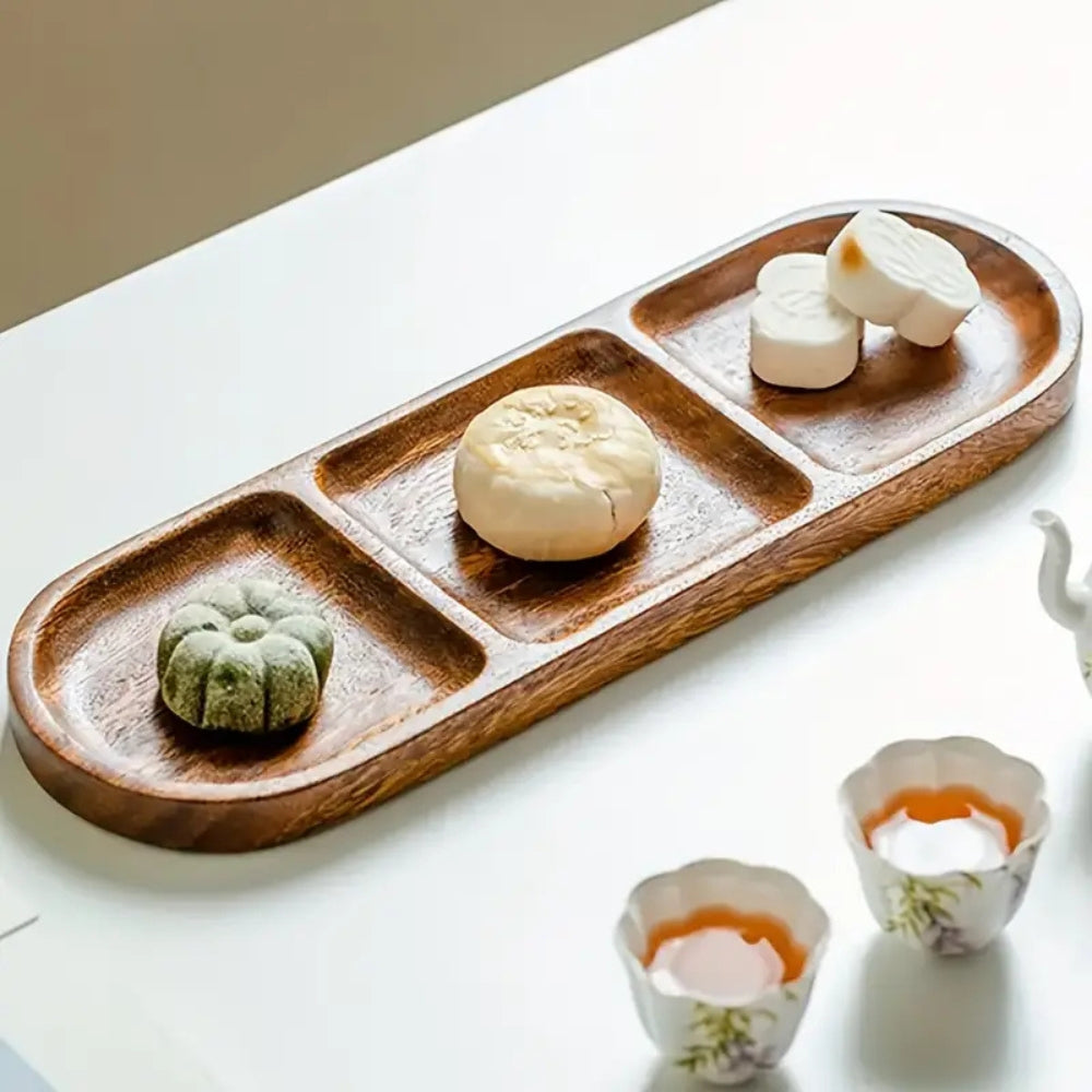 Serving Tray Three Compartment Natural Wood & Food-Safe Finish