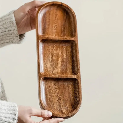 Serving Tray Three Compartment Natural Wood & Food-Safe Finish