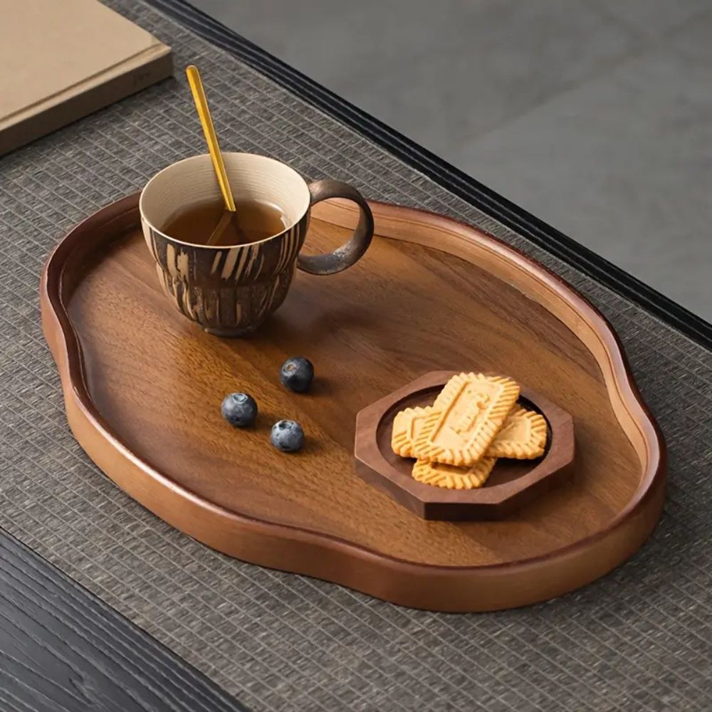 Serving Tray Vintage-Style Irregular Shape Bamboo & Recycled Wood