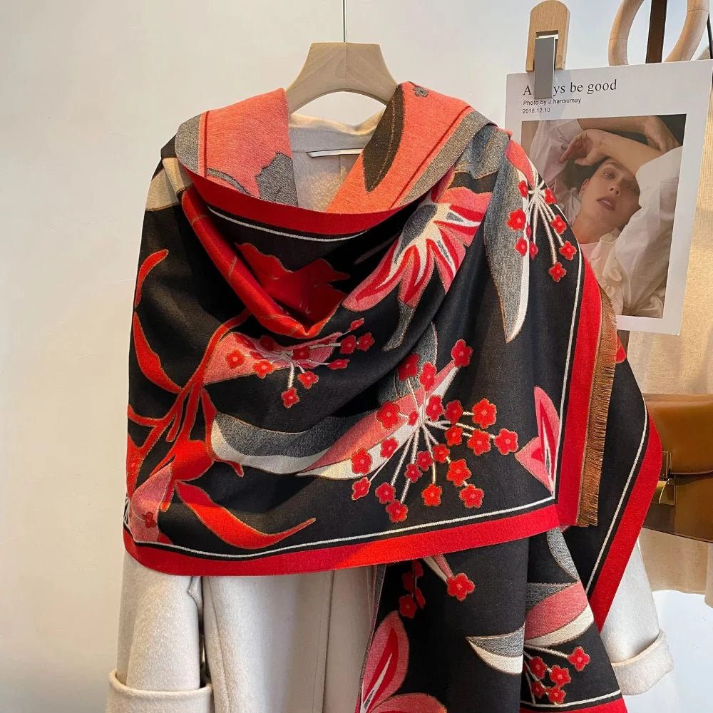 Shawl Floral Jacquard Soft Microfiber Blend