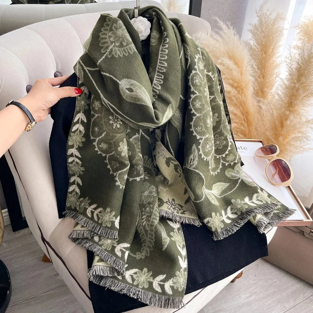 Shawl Scarf Double-Sided Floral Microfiber Blend