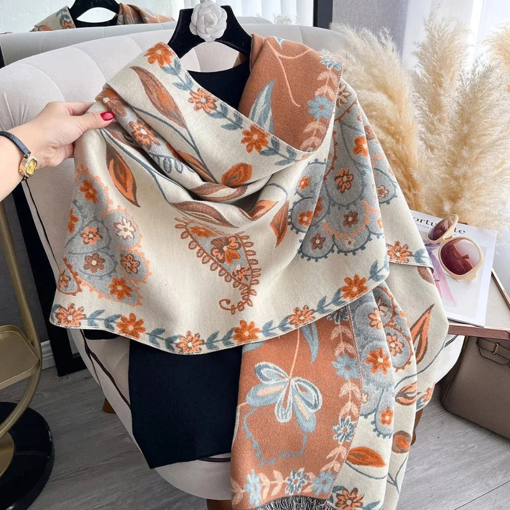 Shawl Scarf Double-Sided Floral Microfiber Blend