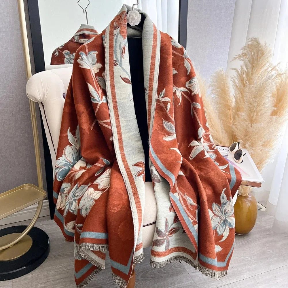 Shawl Scarf Double-Sided Floral Microfiber Blend