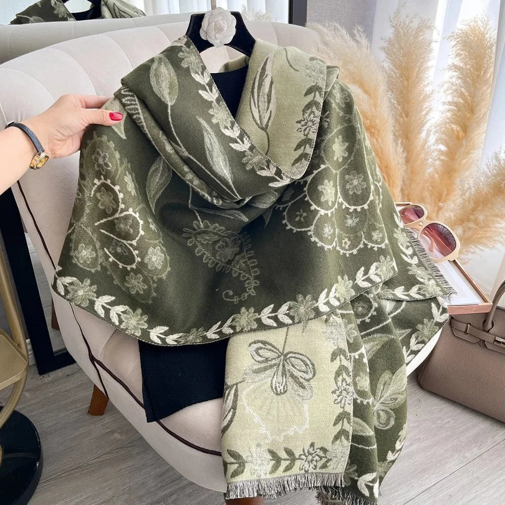 Shawl Scarf Double-Sided Floral Microfiber Blend