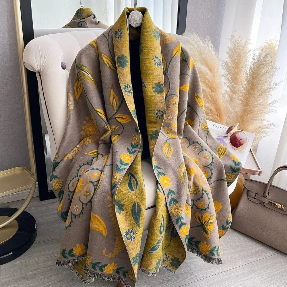 Shawl Scarf Double-Sided Floral Microfiber Blend