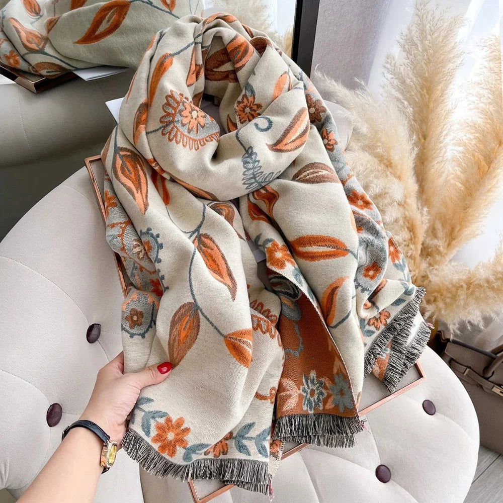 Shawl Scarf Double-Sided Floral Microfiber Blend
