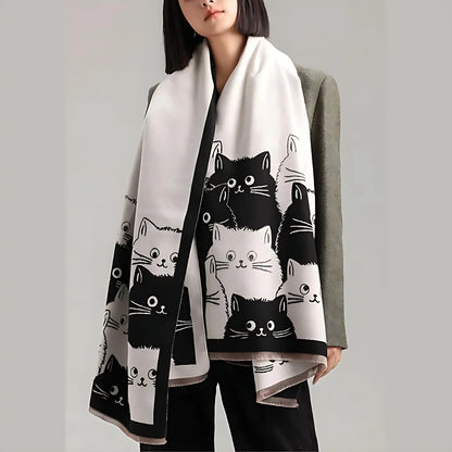 Shawl & Scarf Microfiber Blend Cat Jacquard