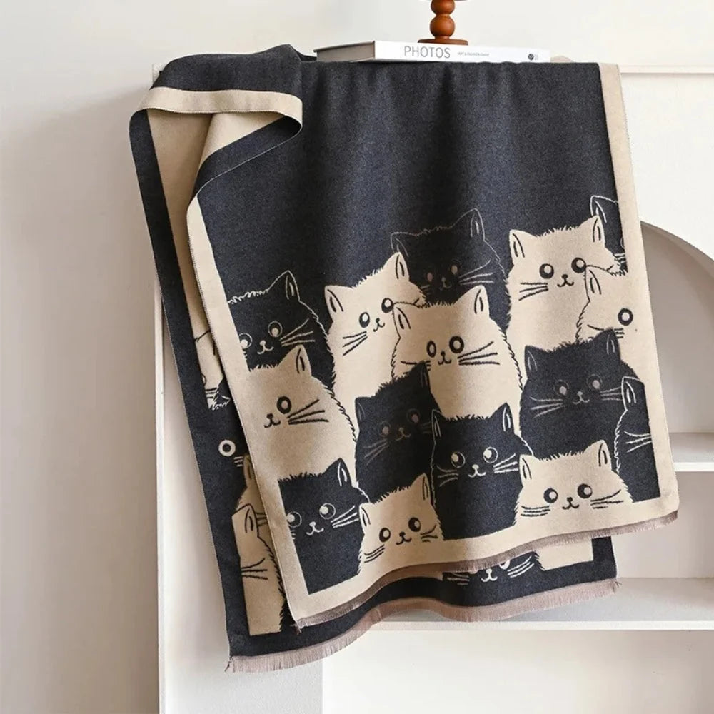 Shawl & Scarf Microfiber Blend Cat Jacquard