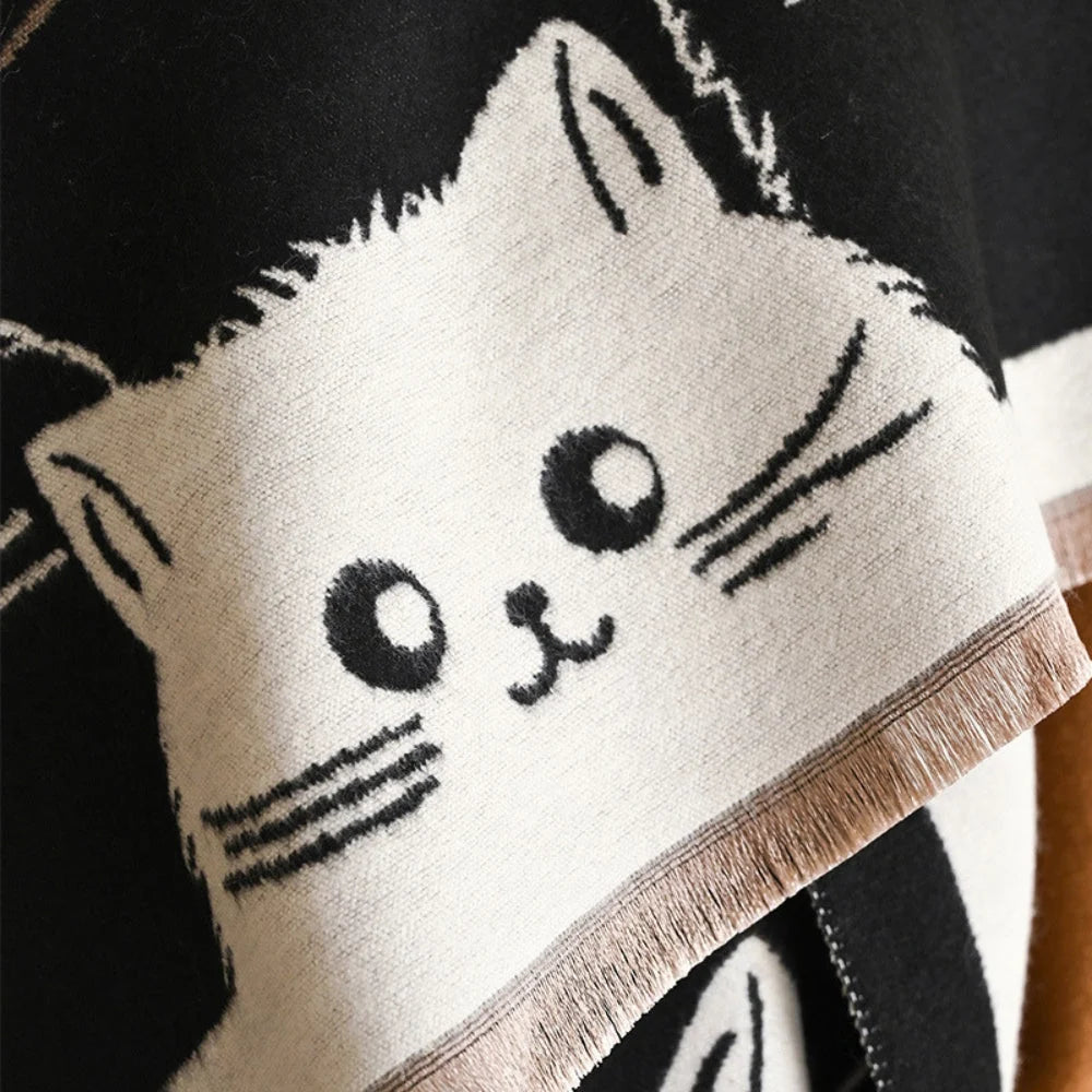 Shawl & Scarf Microfiber Blend Cat Jacquard