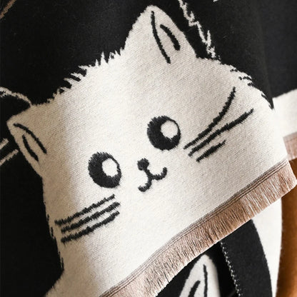 Shawl & Scarf Microfiber Blend Cat Jacquard