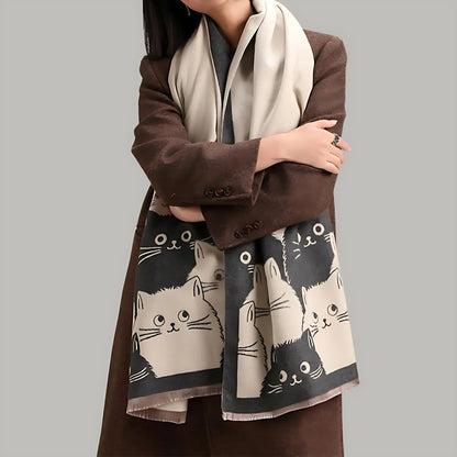 Shawl & Scarf Microfiber Blend Cat Jacquard