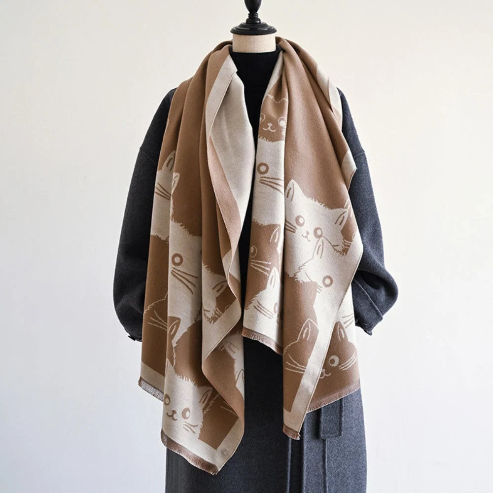 Shawl & Scarf Microfiber Blend Cat Jacquard