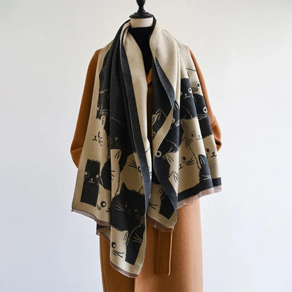 Shawl & Scarf Microfiber Blend Cat Jacquard