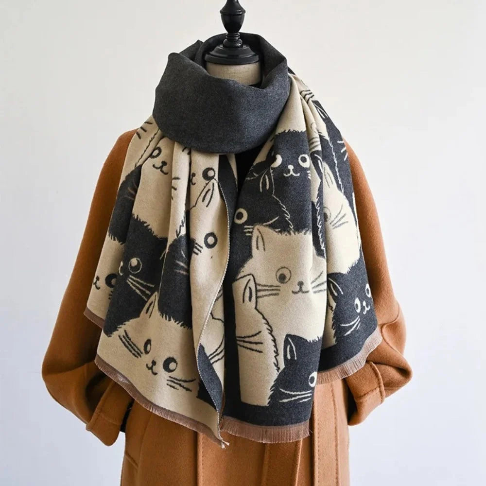 Shawl & Scarf Microfiber Blend Cat Jacquard