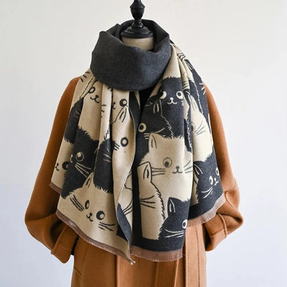 Shawl & Scarf Microfiber Blend Cat Jacquard