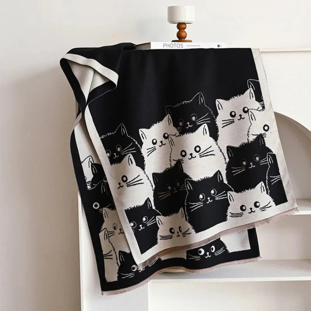 Shawl & Scarf Microfiber Blend Cat Jacquard