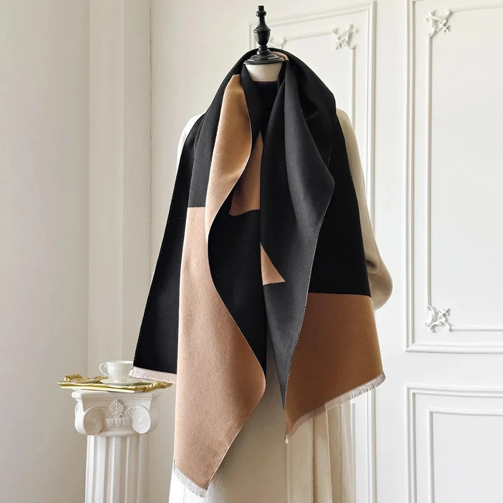 Shawl Two-Tone Geometric Microfiber Blend