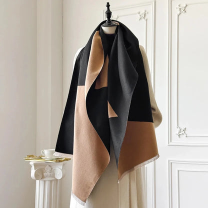 Shawl Two-Tone Geometric Microfiber Blend