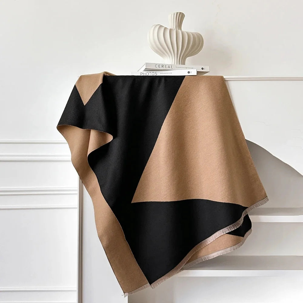 Shawl Two-Tone Geometric Microfiber Blend