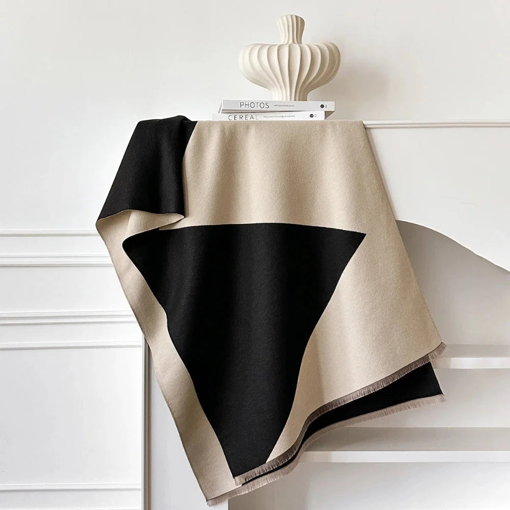 Shawl Two-Tone Geometric Microfiber Blend