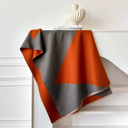 Shawl Two-Tone Geometric Microfiber Blend