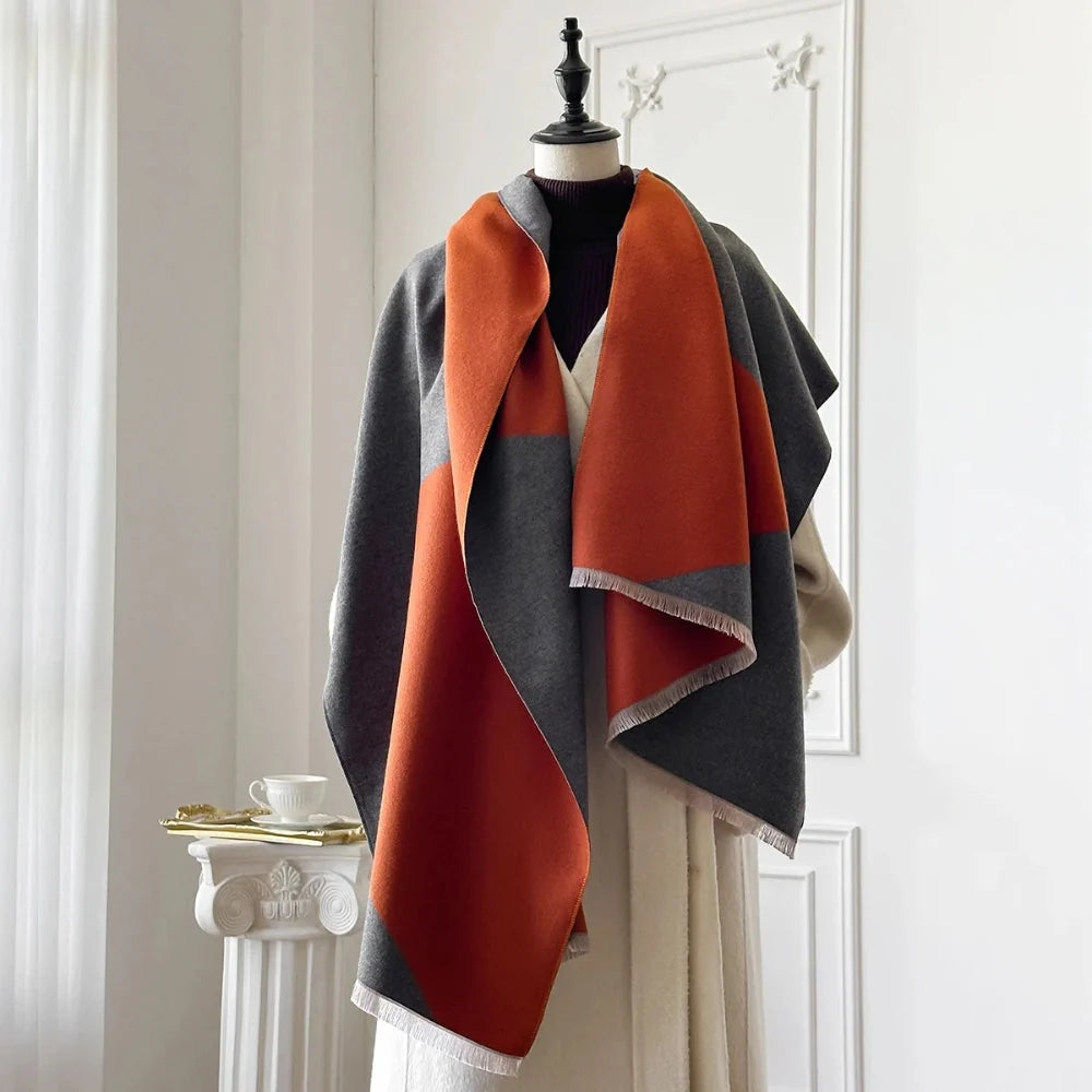 Shawl Two-Tone Geometric Microfiber Blend