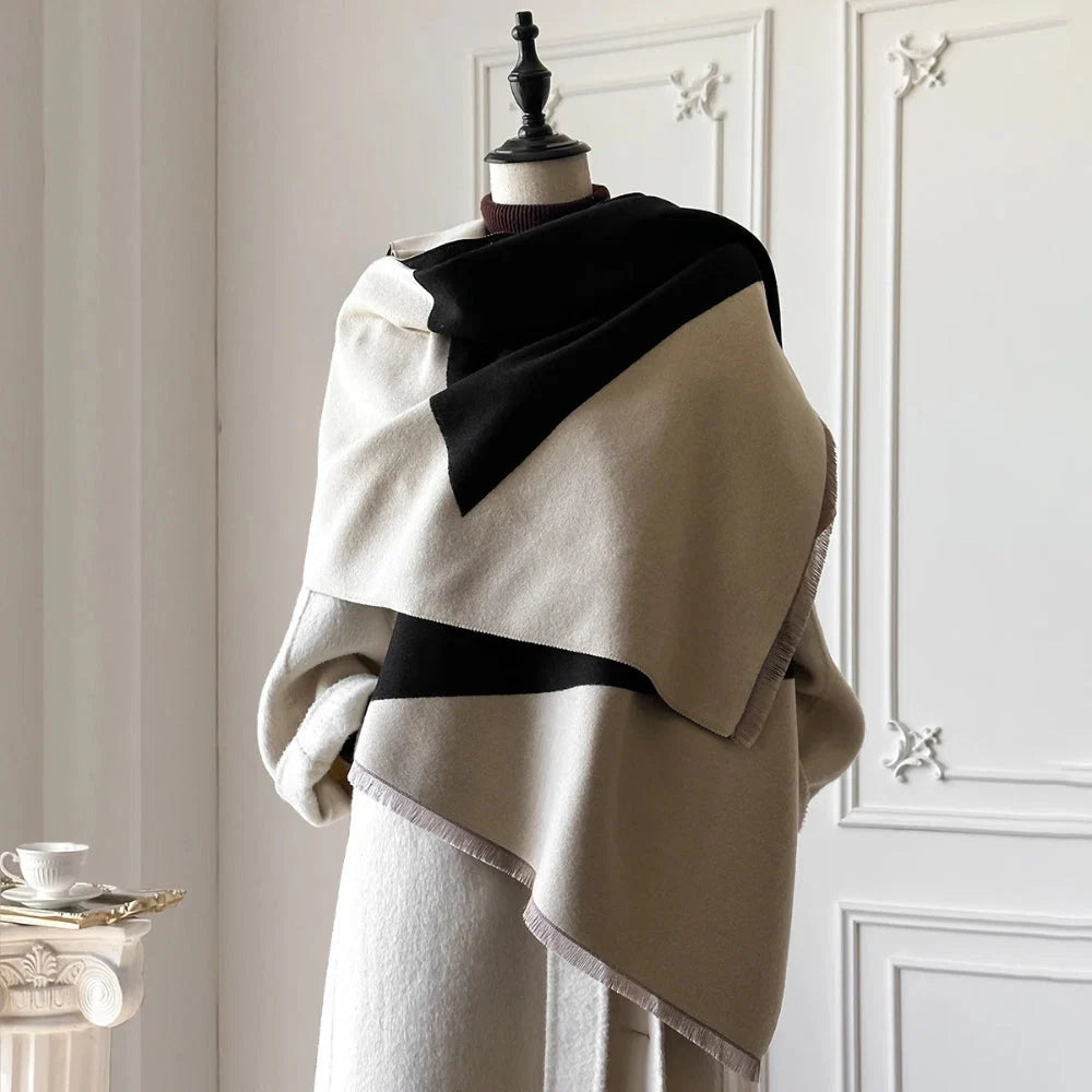 Shawl Two-Tone Geometric Microfiber Blend