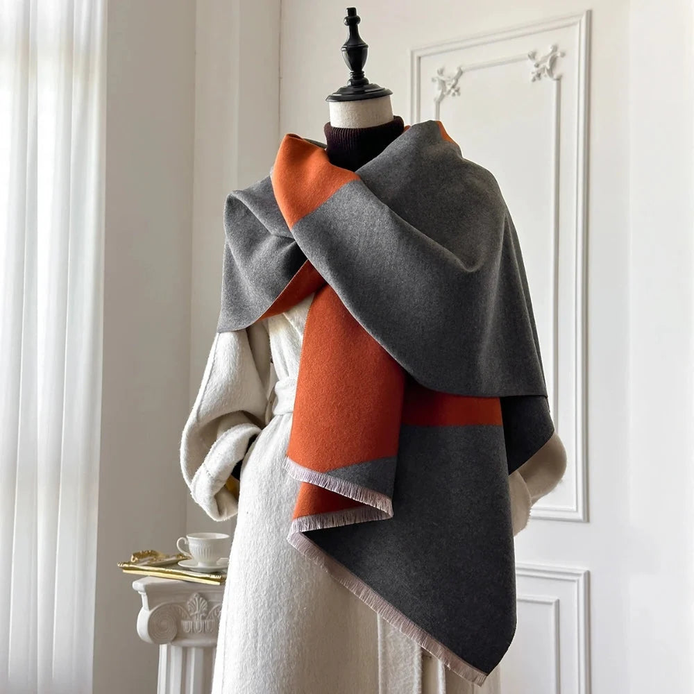 Shawl Two-Tone Geometric Microfiber Blend