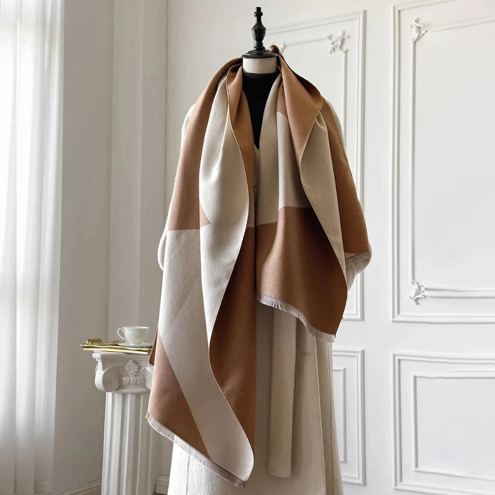 Shawl Two-Tone Geometric Microfiber Blend