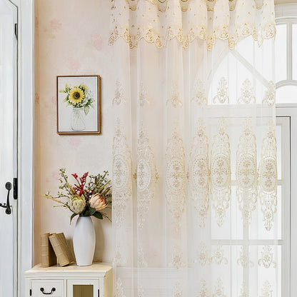 Sheer Lace Curtain Embroidered Tulle Grommet Top