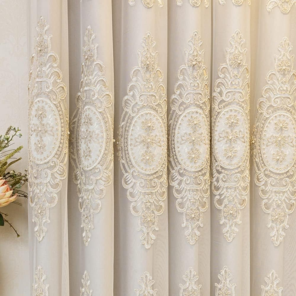 Sheer Lace Curtain Embroidered Tulle Grommet Top