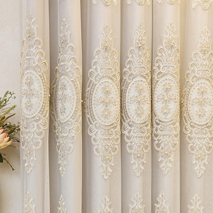 Sheer Lace Curtain Embroidered Tulle Grommet Top