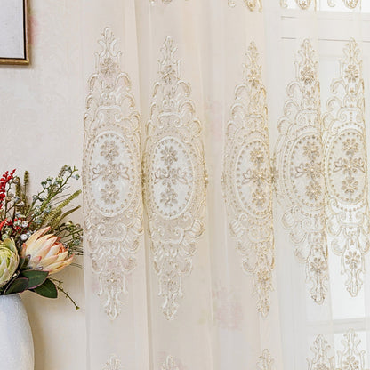 Sheer Lace Curtain Embroidered Tulle Grommet Top