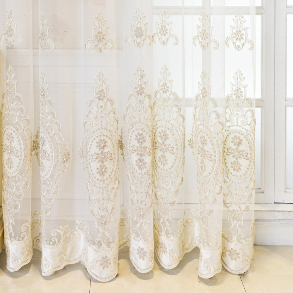 Sheer Lace Curtain Embroidered Tulle Grommet Top